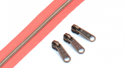 Endlosreißverschluss metallisiert koralle/messing-antik (1m)